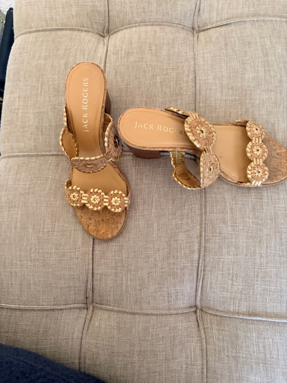 Jack Rogers Tan Woven Cork Slide Heels - Picture 2 of 3